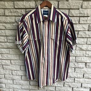 Wrangler Blue/Red Striped Pearl Snap Button Down L